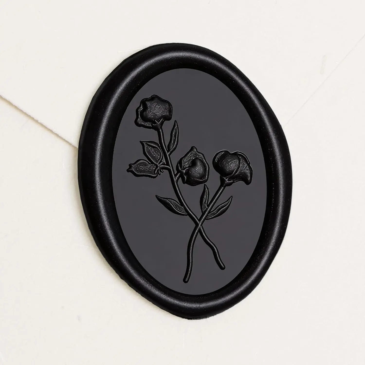 Wax Seal Stickers -  Flower Oval Shape Wedding Invitation Envelope Seal Stickers, 50 count Self- Adhesive Black Stickers,  for Invitation, Christmas,  Wrapping