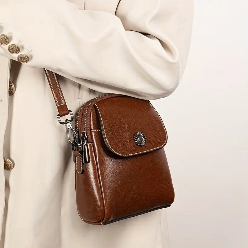 Women's Leather Crossbody Bag - Fashionable Mobile Bag for Commute, Casual Gym & Outdoor Sports Accessory
