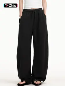 Women's Versatile Solid Color Drawstring Waist Wide Leg Pants, Casual Lounge Pants, Casual Textured Stitched Loose Sports Pants, Mid-Waist Basic Daily Wear