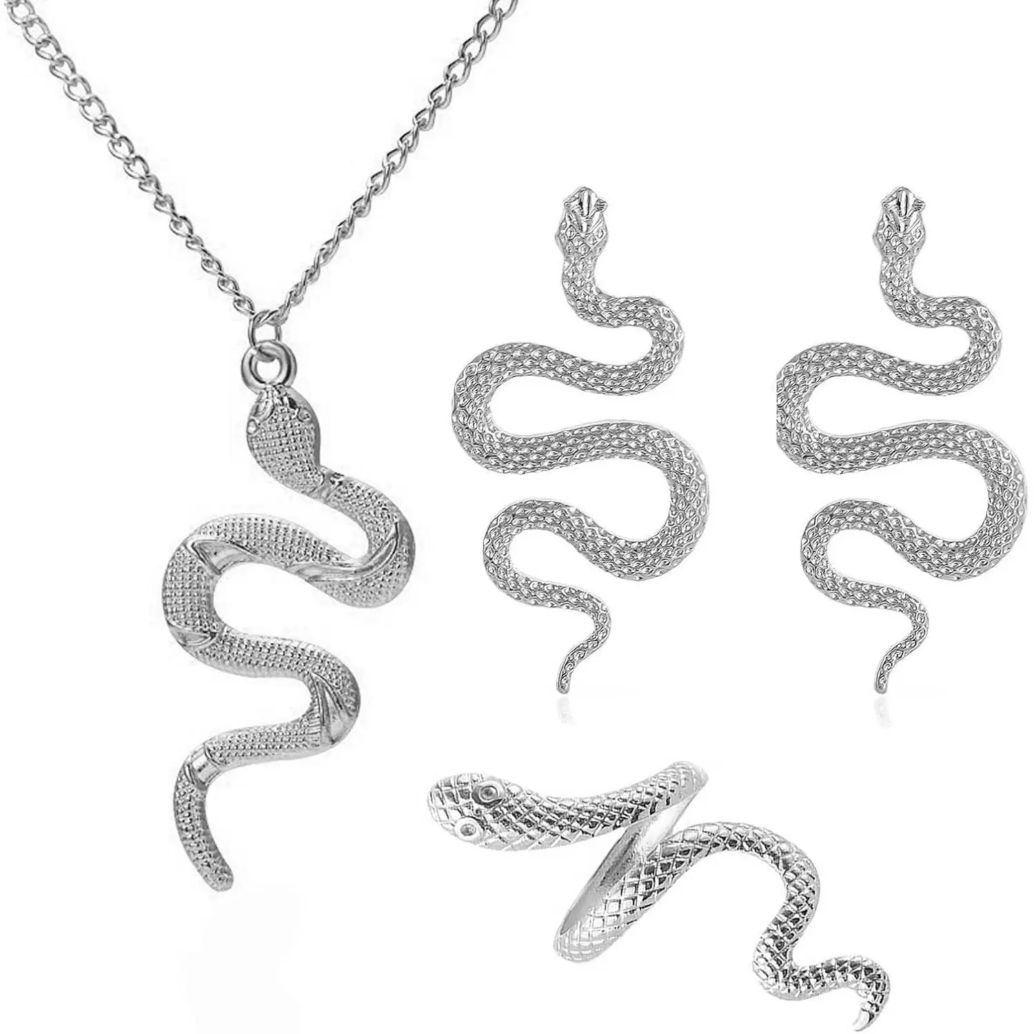 Punk Snake Stud Earrings for Women, Hop Snake Necklace Snake Rings, Gothic Snake  Set for Men Boys Halloween Earrings Necklace Ring for Women Girls