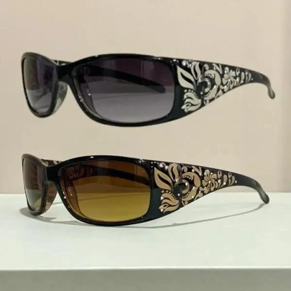 Women's Sunglasses 2-Pack, Vintage Rhinestone PC Frames with Tinted UV Lenses for Daily and Outdoor Wear, Sunglasses Set, Casual Sunglasses
