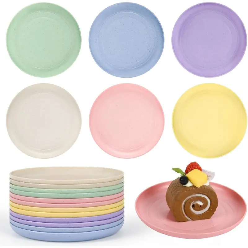 6 Inch Wheat Straw Plates, 12 Pack Small Plates, Lightweight Unbreakable Plastic Dinner Plates for Kids Adult Dinner Camping Salad Dessertkb