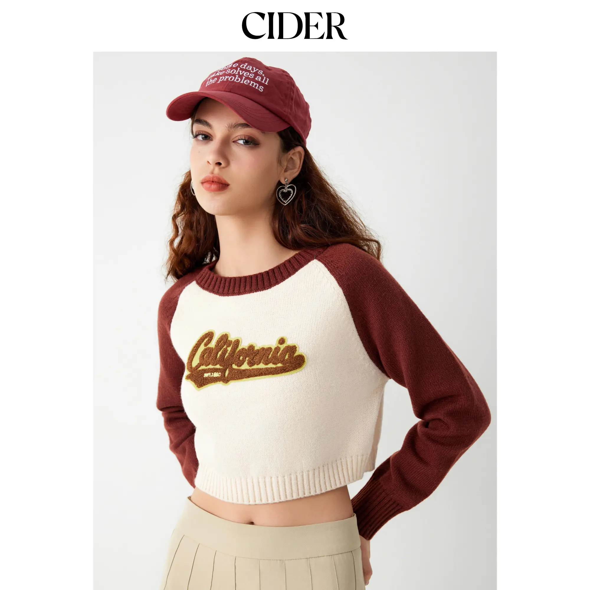 Cider [size 2-26] Round Neckline California Contrasting Binding Crop Sweater
