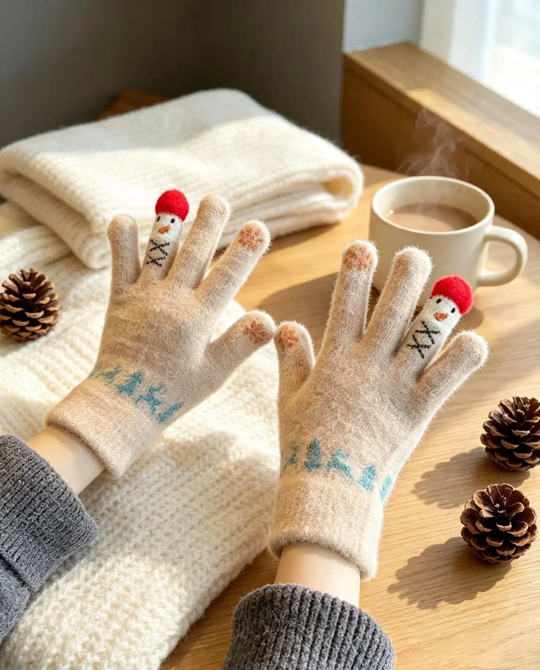 Women's Thermal Winter Gloves 4-Pair, Cute Snowman Bear Knit Touchscreen Gloves with Soft Fleece Lining, Warm Windproof Mittens for Driving, Hiking & Daily Commute, Holiday Gift Set