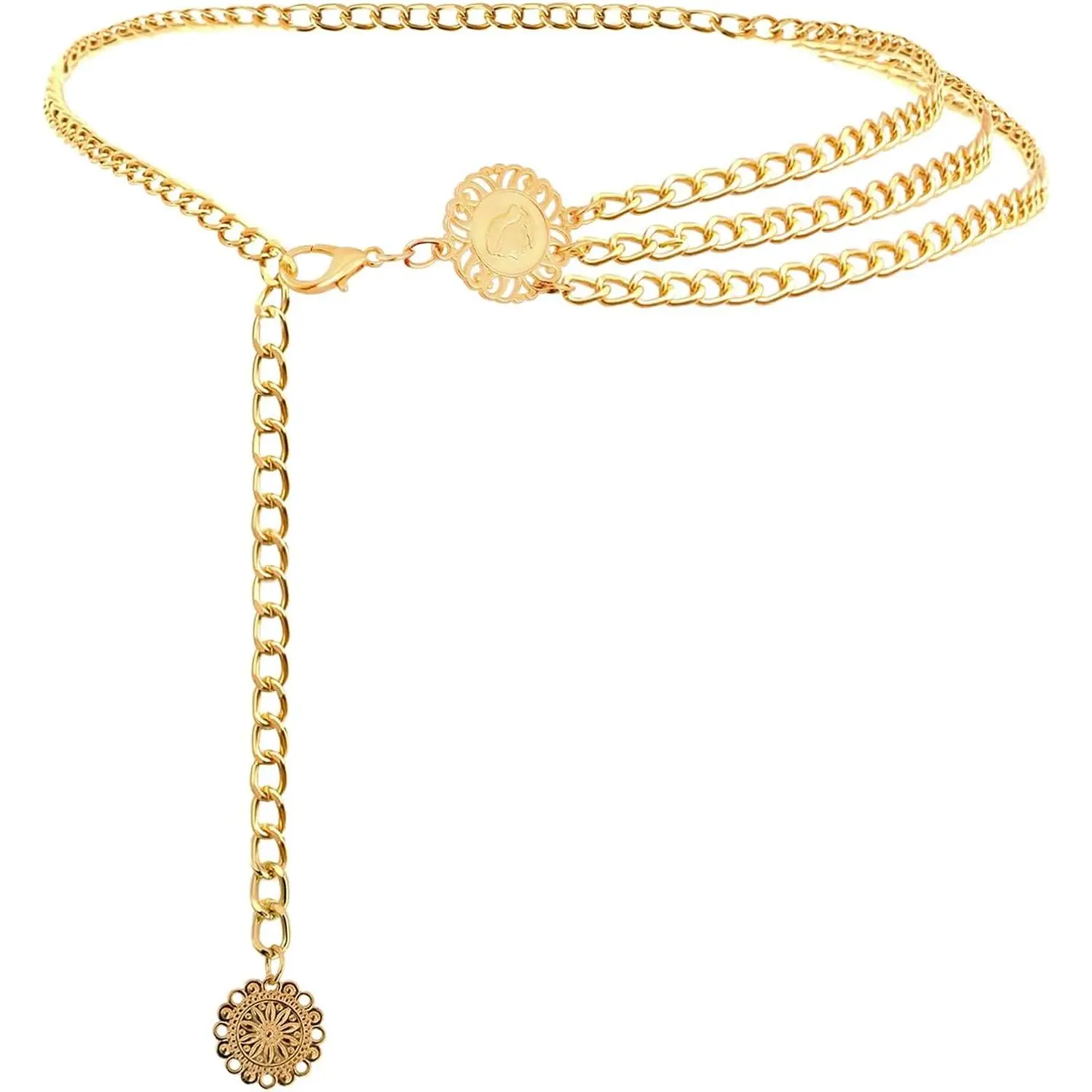 Multilayer Metal  Chain Belt for Women, Adjustable Women Long Belt    for Dresses Jeans Trousers