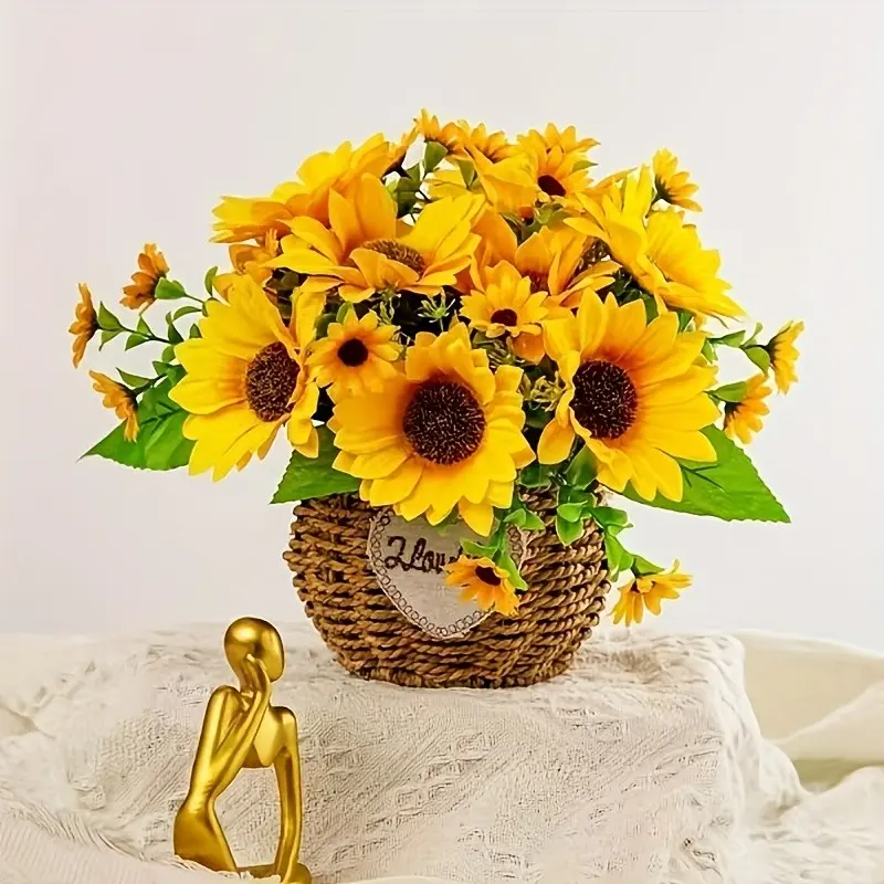 3PCS, sunflower bouquet with stems, Decorative Fake Flower, realistic sunflower simulation plants, outdoor plastic green plants, anti-radiation and non-fading, very suitable for home decoration, garden door and window decoration