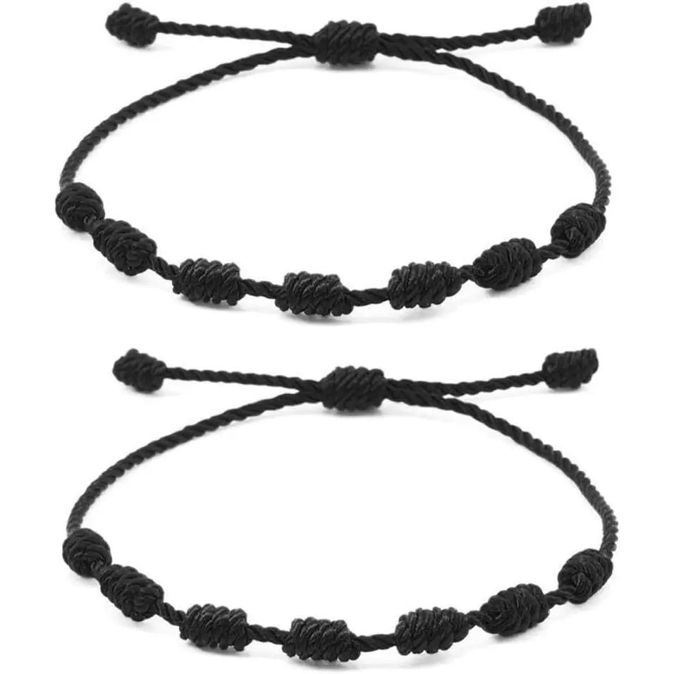 Unisex Synthetic Tibetan Buddhist String Bracelets - Multi-Size Adjustable Woven Rope, Red & Black, Protection & Luck, 2 or 6 Count/Set