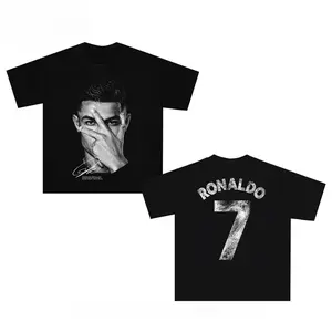 Double Sided CR7 Retro Soccer Athlete Portrait Graphic Crew Neck T-Shirt Unisex Loose Fit Game Day Streetwear Top For Men Women Football Fans,100% Cotton