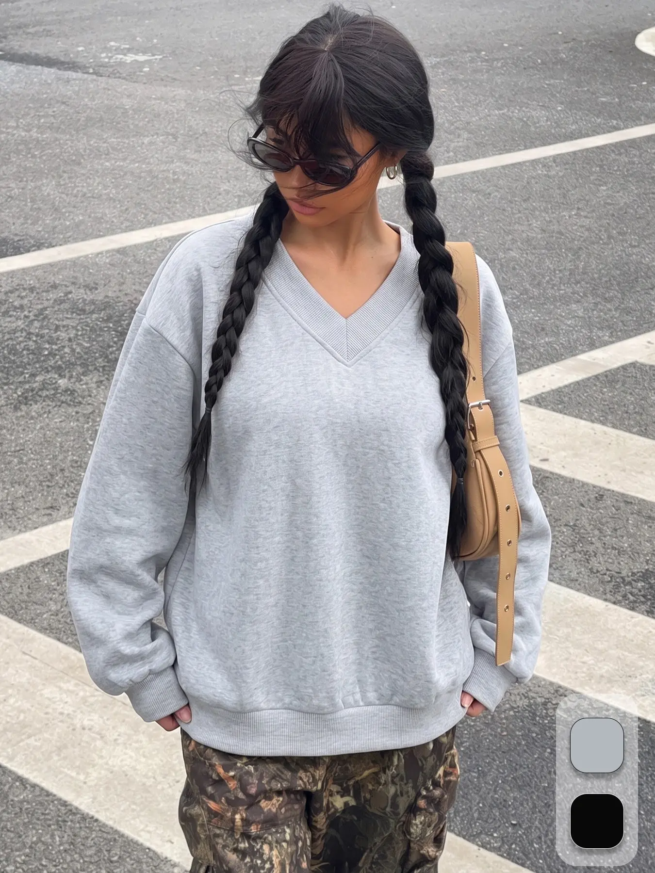 Heather Gray V Neck Drop Shoulder Loose Long Sleeve Classic Sweatshirt Women Minimalist Neutral Casual Daily Street Outdoor Lounge Basic Solid Color Pullover Top #springsaledeals2026 #basictops #tiktokshopmademebuyit