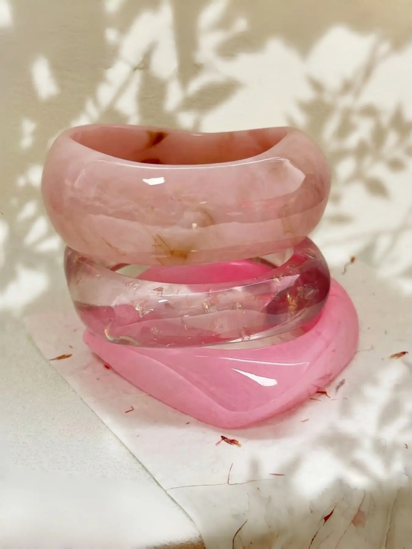 3-Piece Set Pink Gradient Resin Bracelets, Boho Style Arcuate Bangle, Geometric Design Jewelry for Women, All-Season Accessory Bracelet Sets