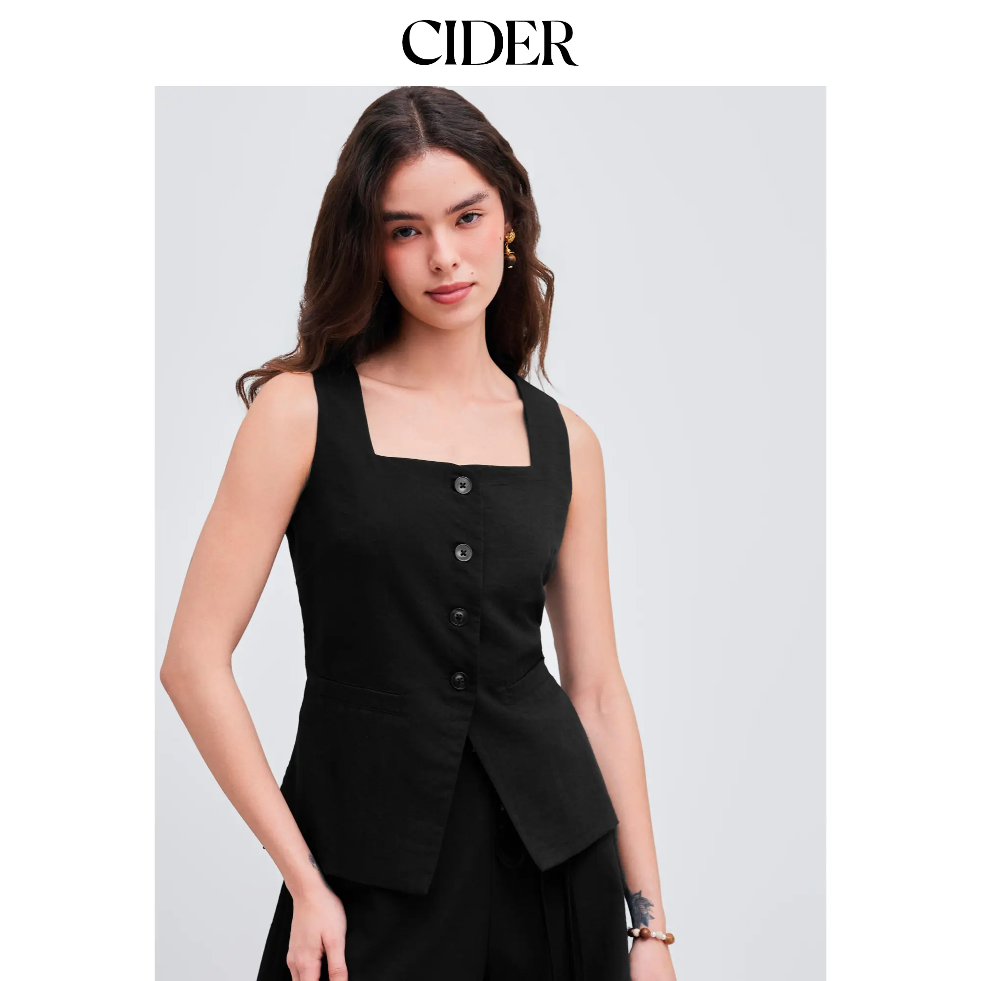 Cider [size 2-10] Woven Square Neck Solid Knotted Blazer Vest SohoChic