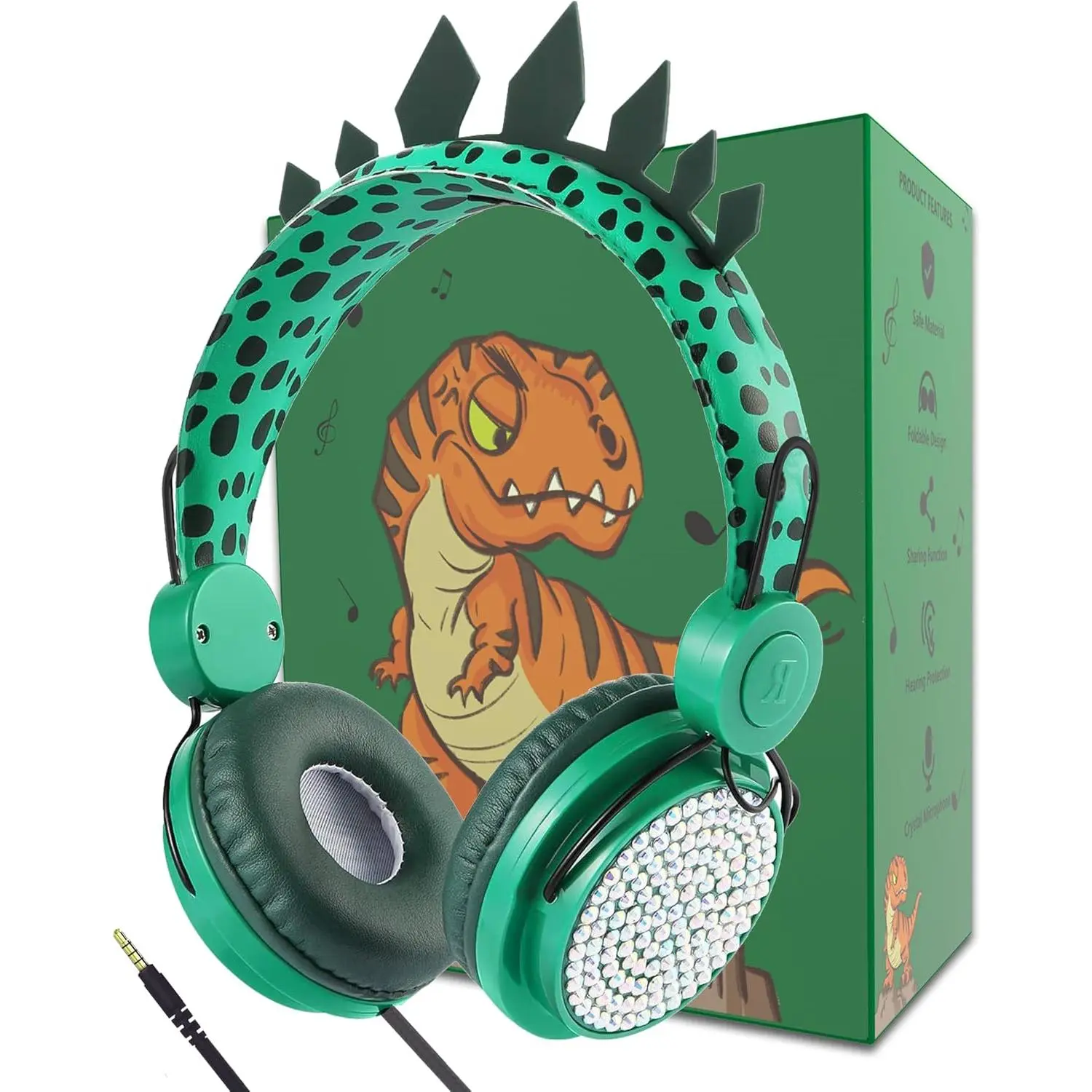 Headphones,Dinosaurs Wired Headsets for Boys&Girls,-in Mic&/Over Ear  Stereo for  Study/School/Tablet with Nylon  (Green)