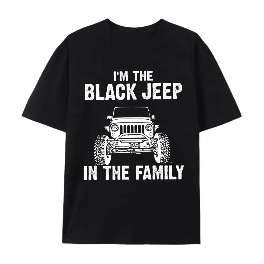 I'm The Black Jeep In The Family Offroad Vehicle Graphic T-Shirt Vintage Jeep Car Print Casual Short Sleeve Crew Neck Tee Funny Off-Road Lover Statement Unisex Top