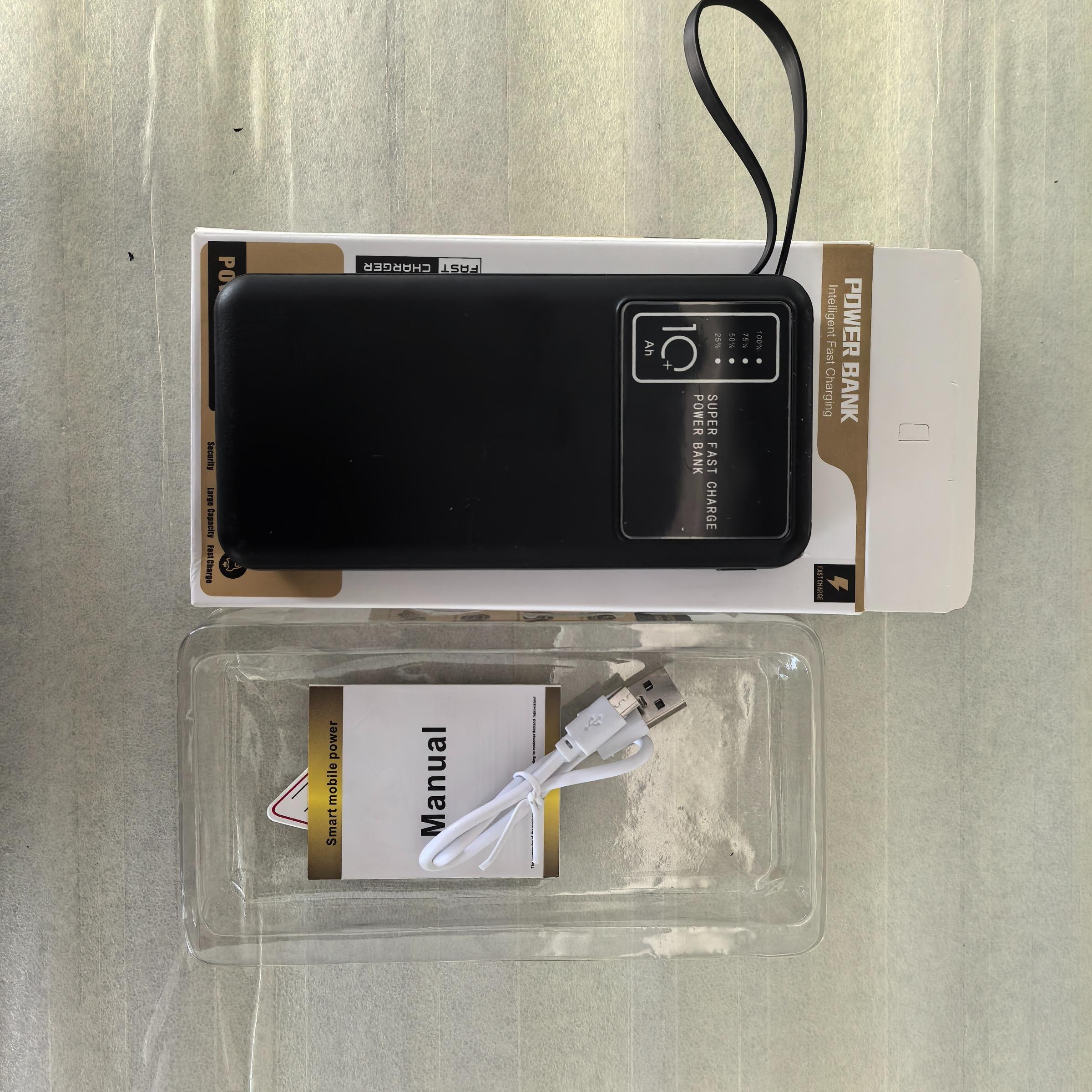 10,000 mAh Portable Charger Power Bank, Mini Battery Pack with 4 Built-In Cables, USB Charger Mobile Power Bank for iPhone 13&ndash;16 and Samsung Android Phones, External Battery Pack