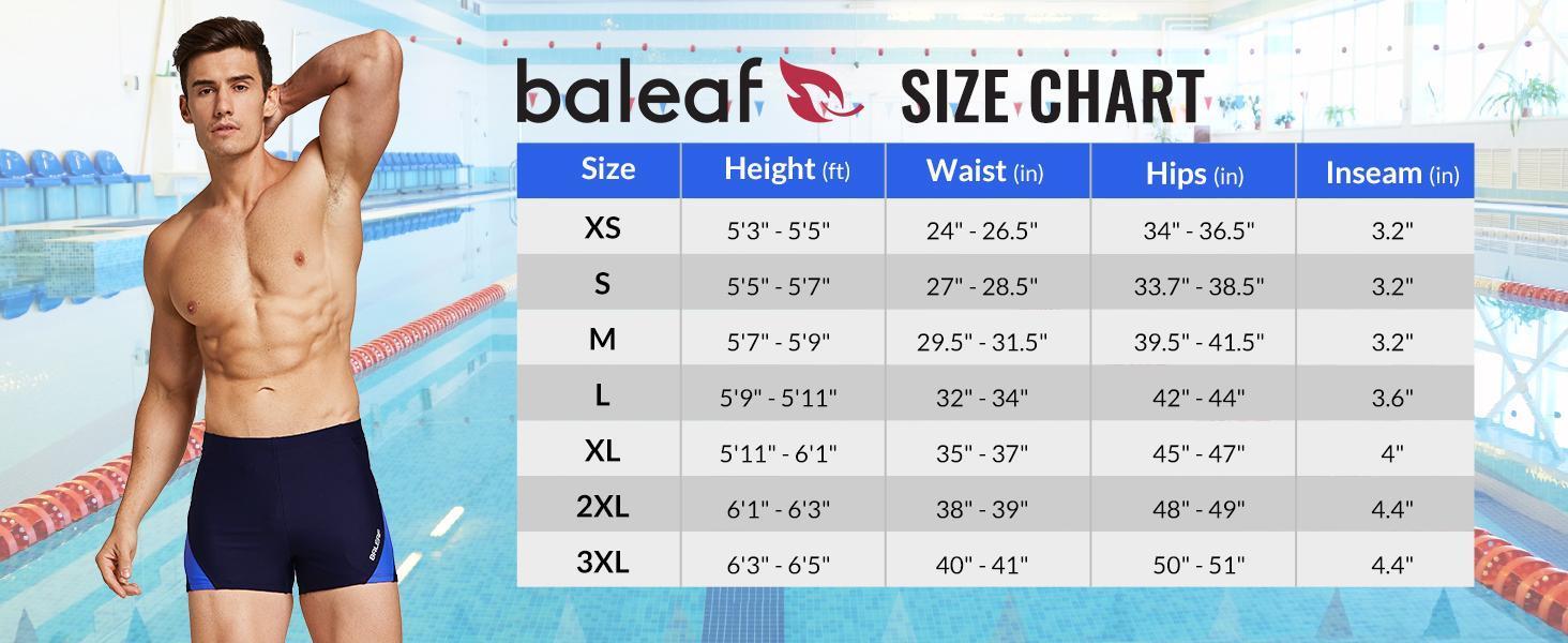 BALEAF Men's Square Leg Swim Jammers Athletic Durable Splice Swimsuit for Lap Swimming and Team Training