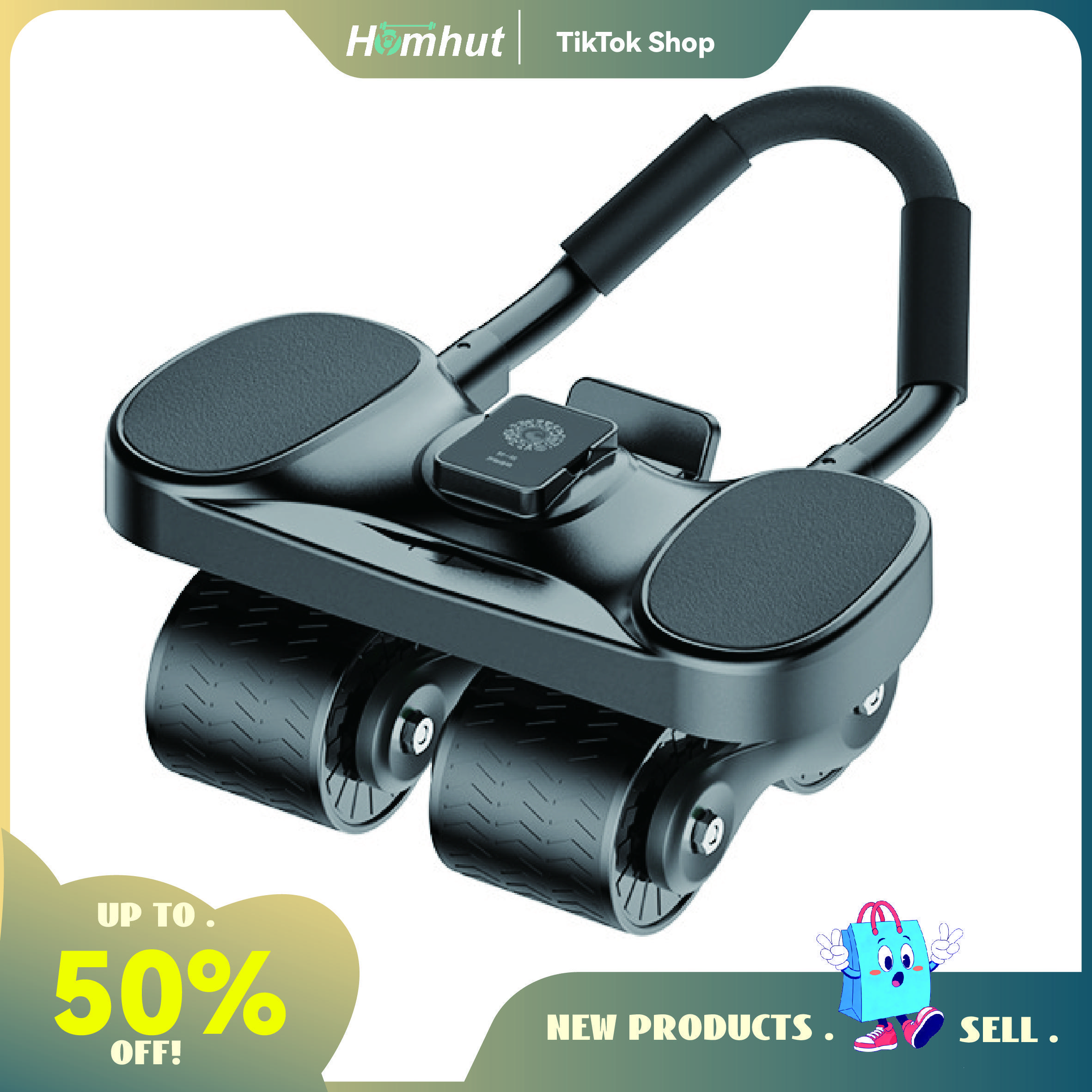 Auto Rebound Ab Roller Wheel with Timer, Home Fitness Equipment for Core Muscle Training, Abs Training Equipment, Stomach Workout Equipment