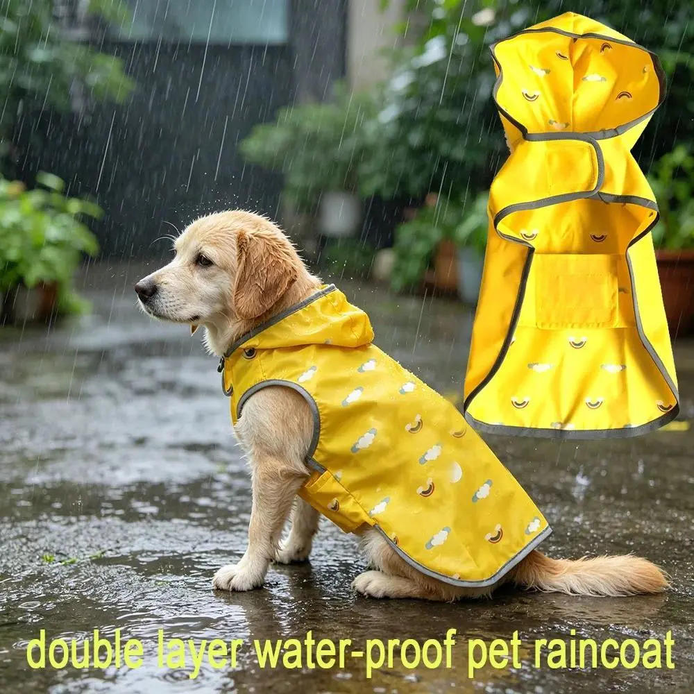 Walking in Rainy Day Dog RainCoat, Adjustable Dog Jacket with Reflective Hooded Double Layer for Large Medium Small Dogs Puppies