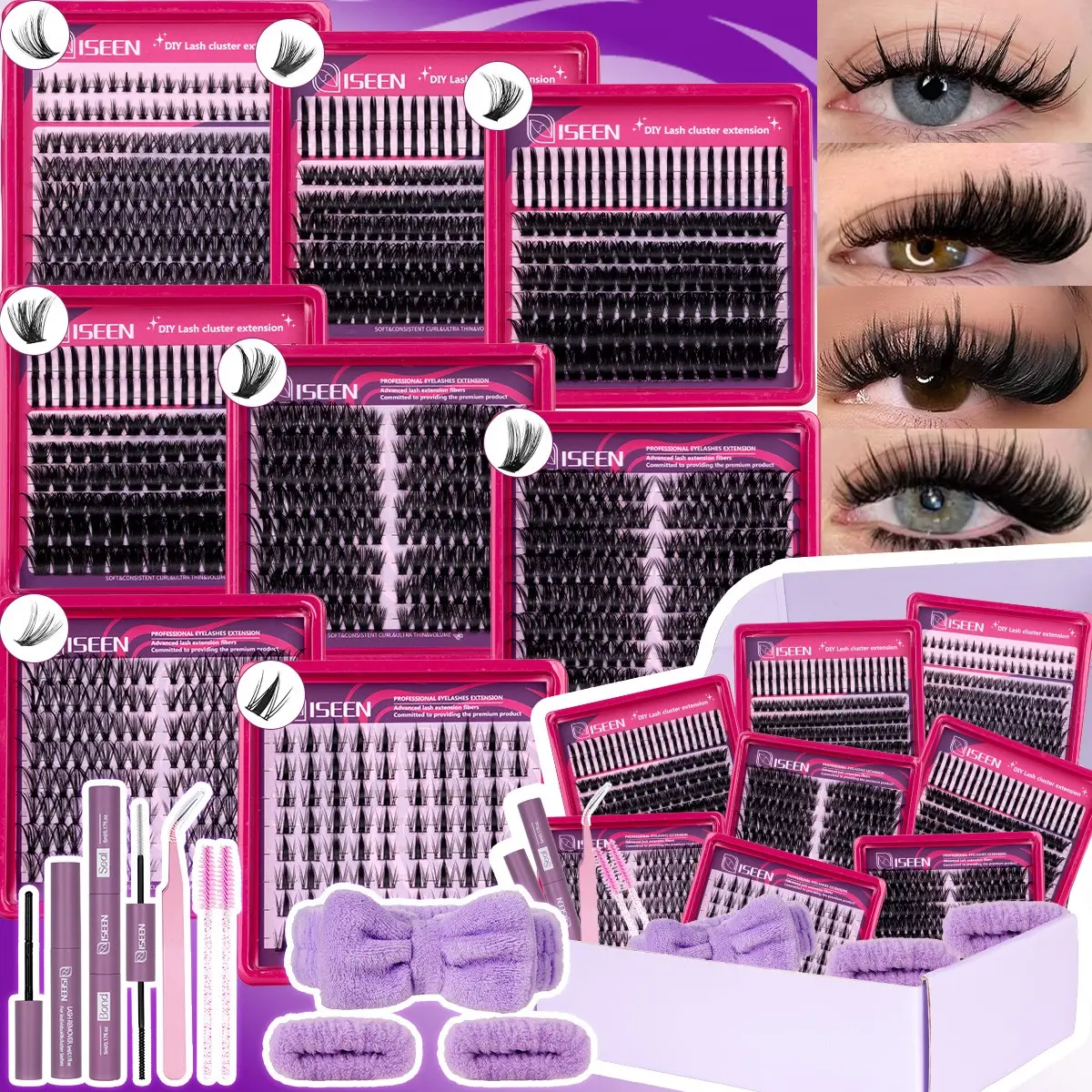 10 Styles DIY Lash Clusters Kit Diy Personal Lashes 40D-100D& Bottom&Spiky Styles 1 Set Mixed Length Individval Eyelash Extensions Kit,Self Grafting False Eyelashes with Tweezers&Glue&Remover&Hairband,Prefessional Eye Makeup Accessories for Women