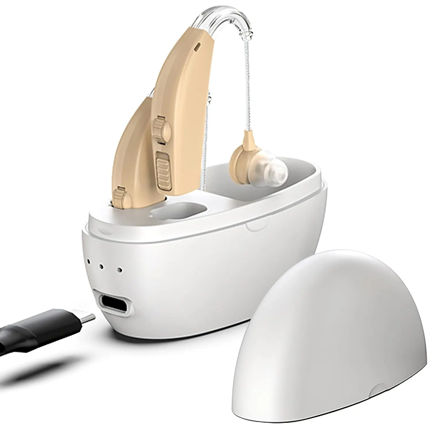 Updated Hearing Aids for Seniors,Rechargeable Hearing Aids with Noise Cancelling,Adjustable Volume Control,One Pair He-aring Amplifier with Charging Box(White)