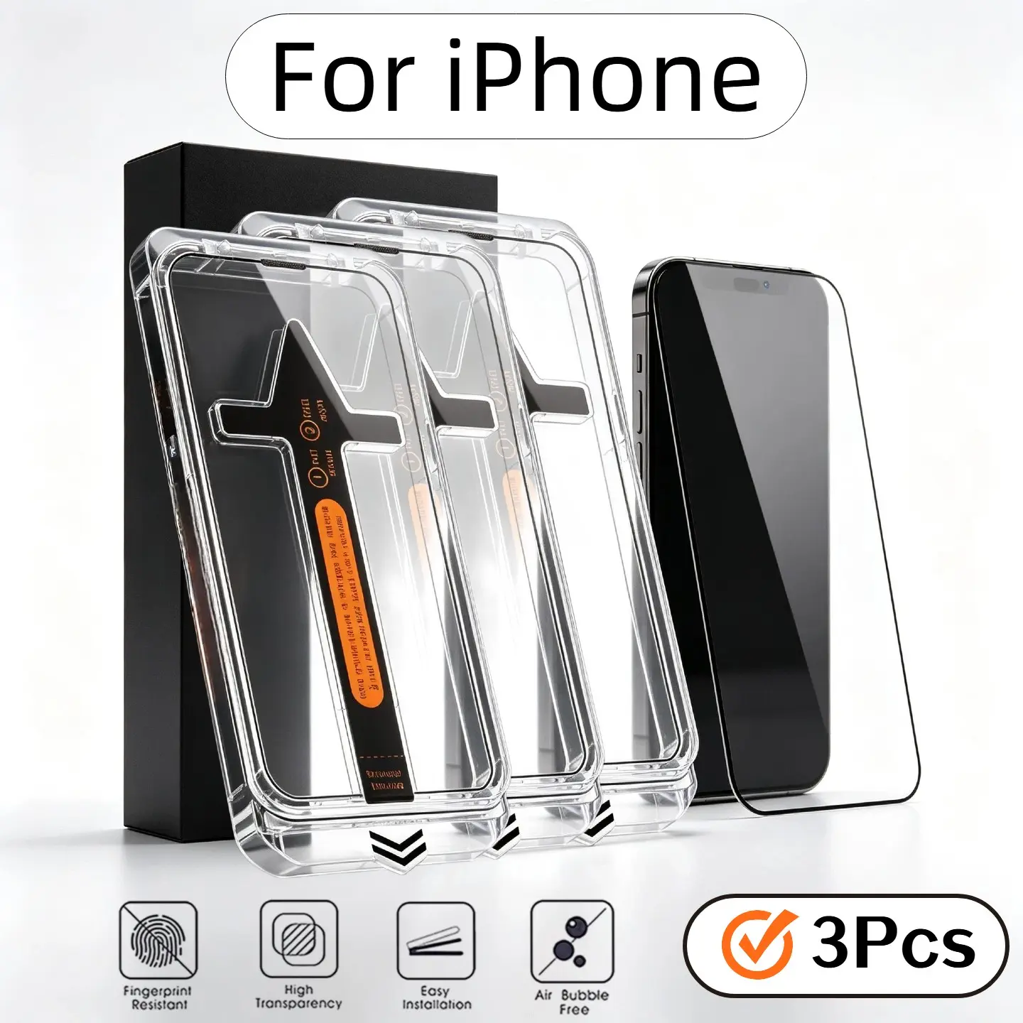 3-Pack Apple iPhone Screen Protectors, HD Tempered Glass, 9h Hardness, Bubble-Free, Easy Installation, Anti-Scratch, Scratch Resistant Protector, for Multiple Models