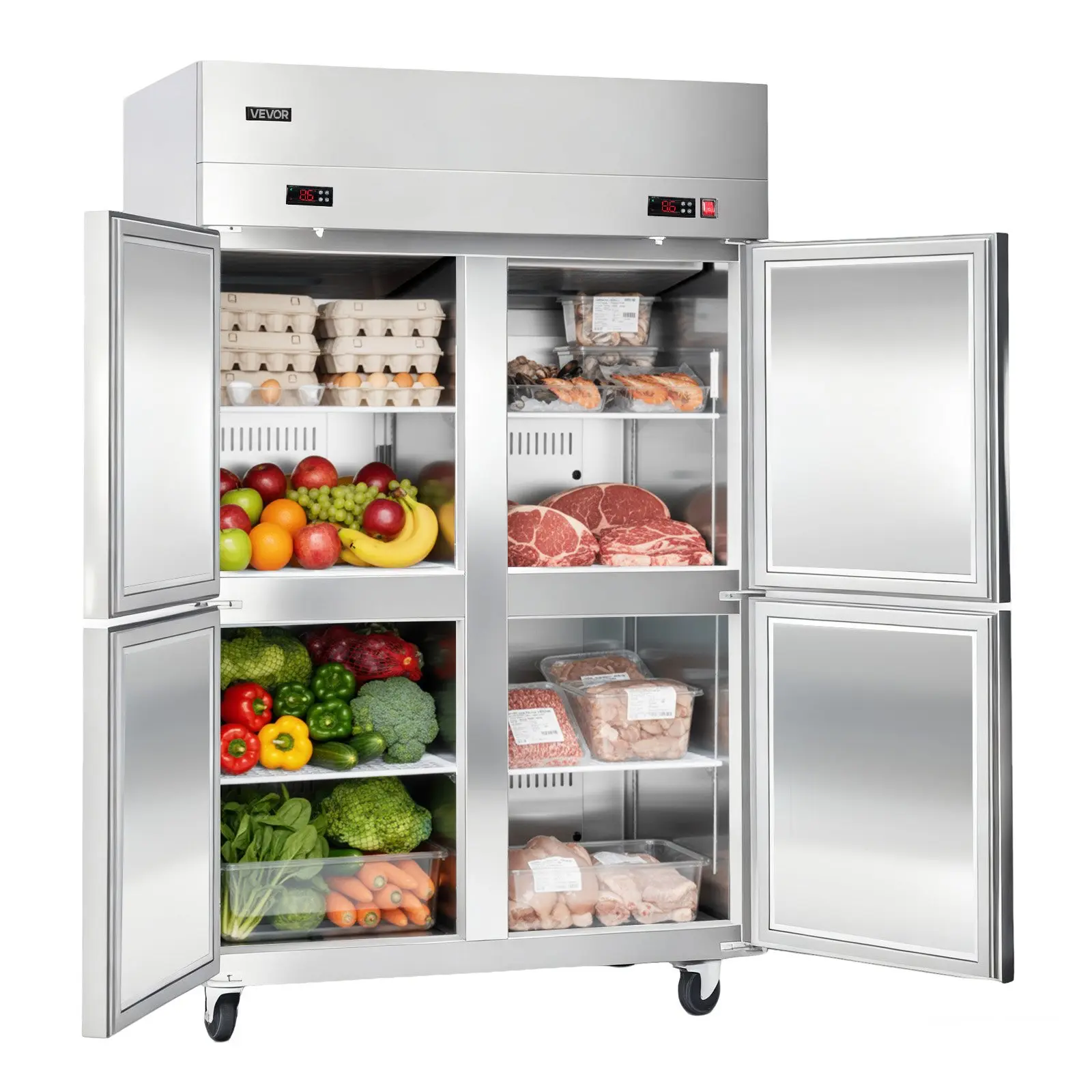 VEVOR 48"w Commercial Freezer/Refrigerator Combo, 4-Door 31 Cu. Ft Stainless Steel Upright Unit, Auto Defrost, 6 Adjustable Shelves, UL Certified for Commercial Use, Summerfinds 48 inch w Combo-4 Doors Hand Tool Accessory