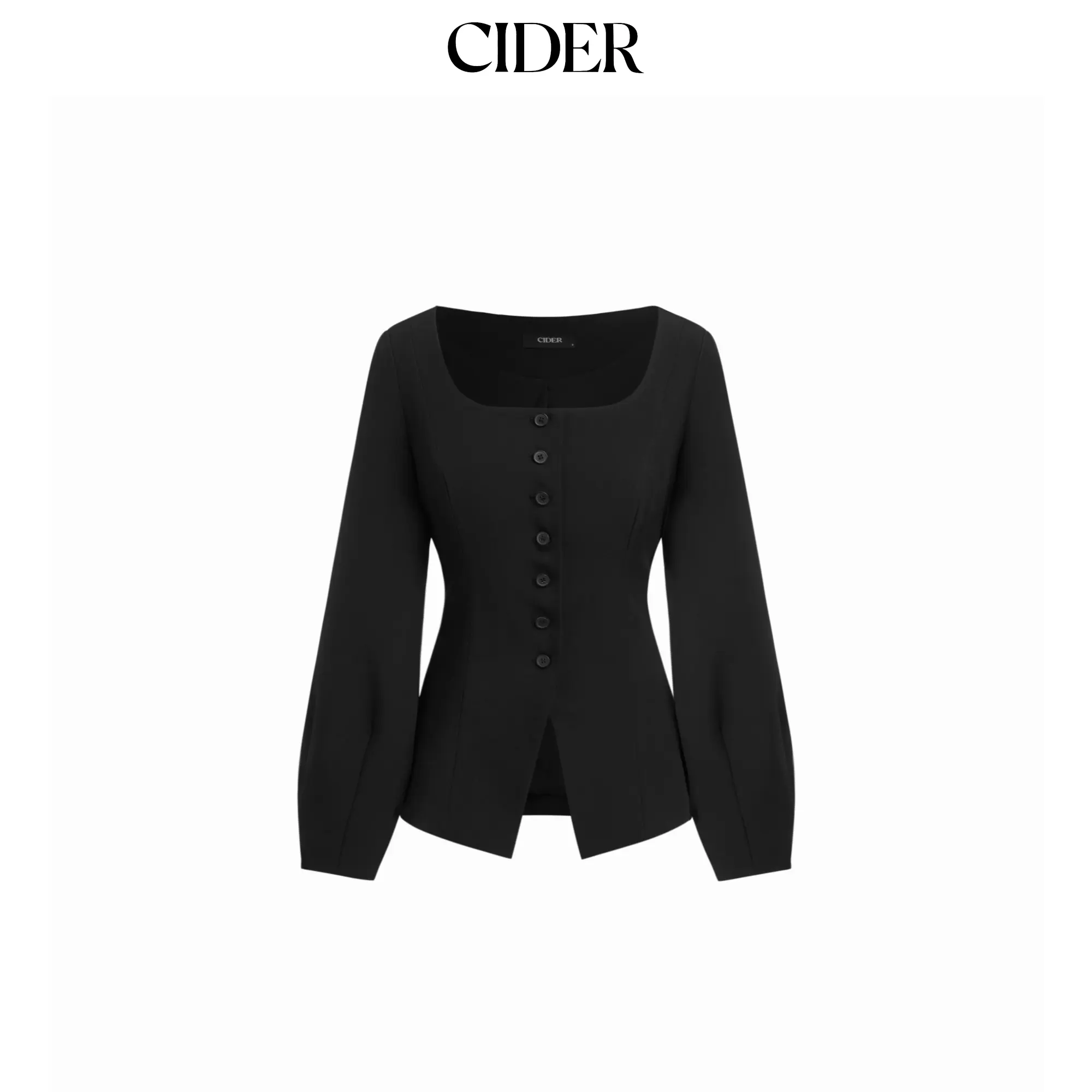 Cider Square Neck Long Sleeve Split Front Button Blazer SohoChic