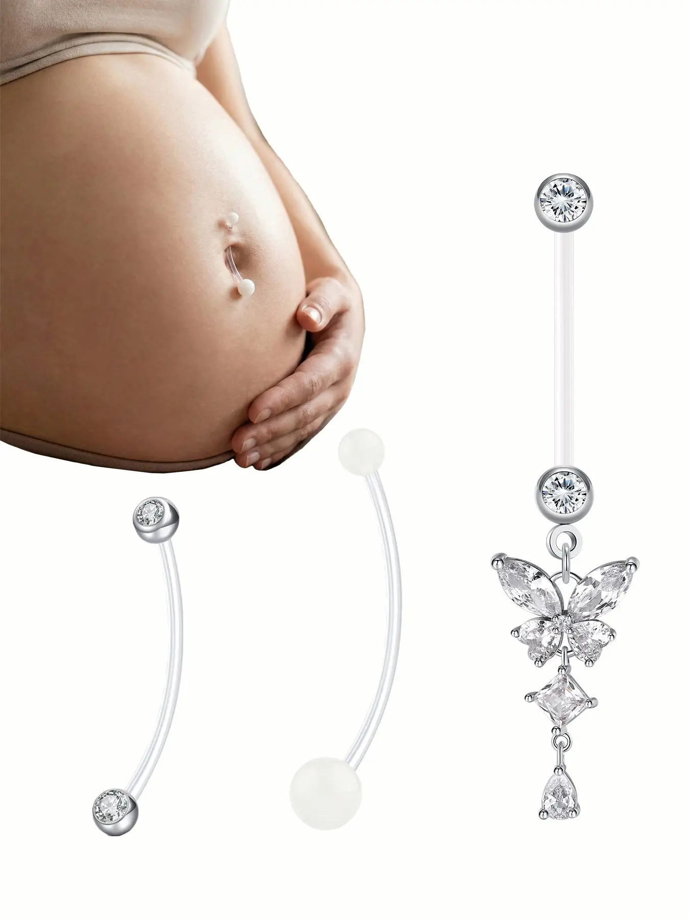 Elegant Pregnant Belly Button Ring, Flexible Transparent Acrylic, Hypoallergenic Plastic, Adjustable 25-38mm, Casual Style, All Seasons, Pregnancy Belly Button Rings