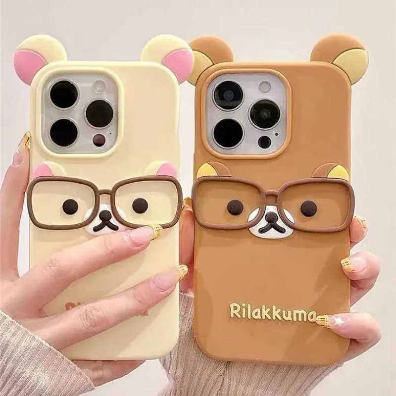 For iPhone 4S 5 5S 15 Plus 16 Pro Max 14 Pro 13 12 11 7 8 SE 6S 17 3D Glasses Rilakkuma Cartoon Silicon Soft Phone Case