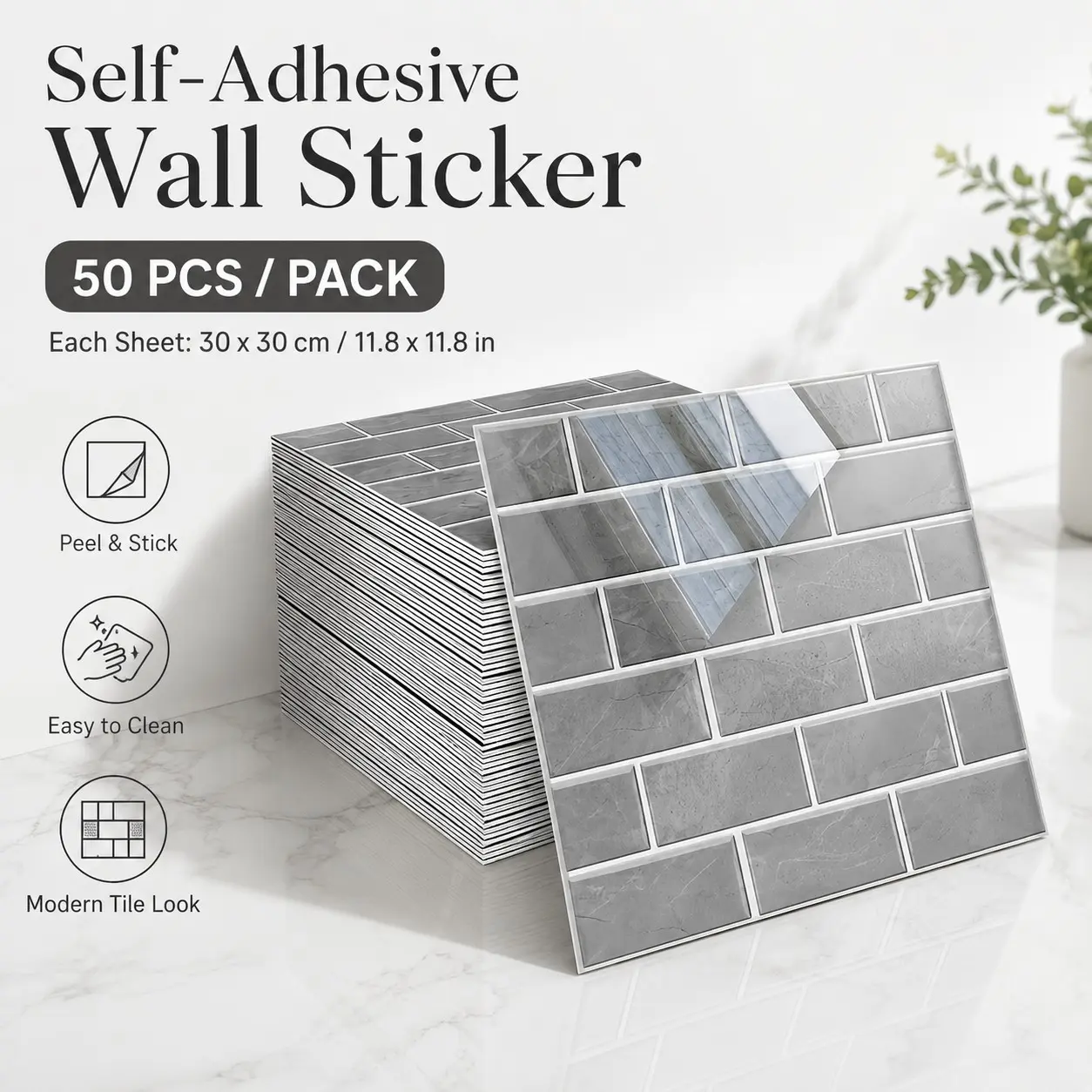 50pcs Waterproof PVC Floor Tiles, Marble Texture, Durable Material, Easy Installation, Free Cutting, 11.8x11.8 Inches, Universal Use