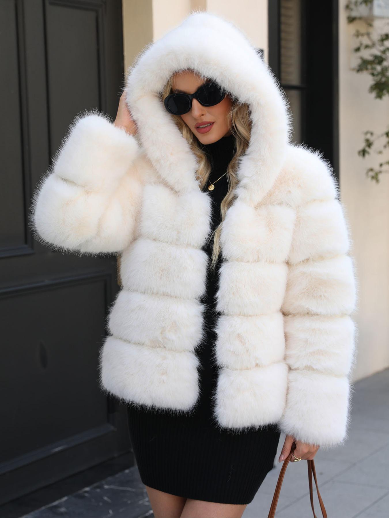 Women's Solid Color Faux Fur Jacket, Casual Long Sleeve Thermal Outerwear for Fall & Winter, Women's Clothing for Daily Wear