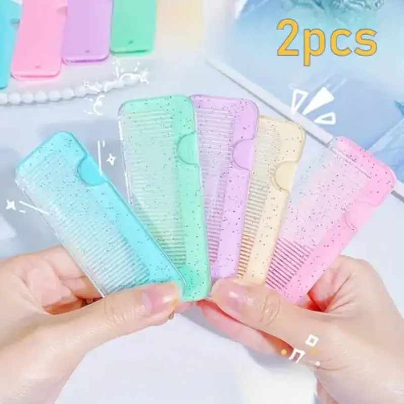 2 Piece Cute Colorful Mini Combs, Portable Hairbrush for Home & Camping, Foldable Hairstyling Comb, Compact Travel Accessory