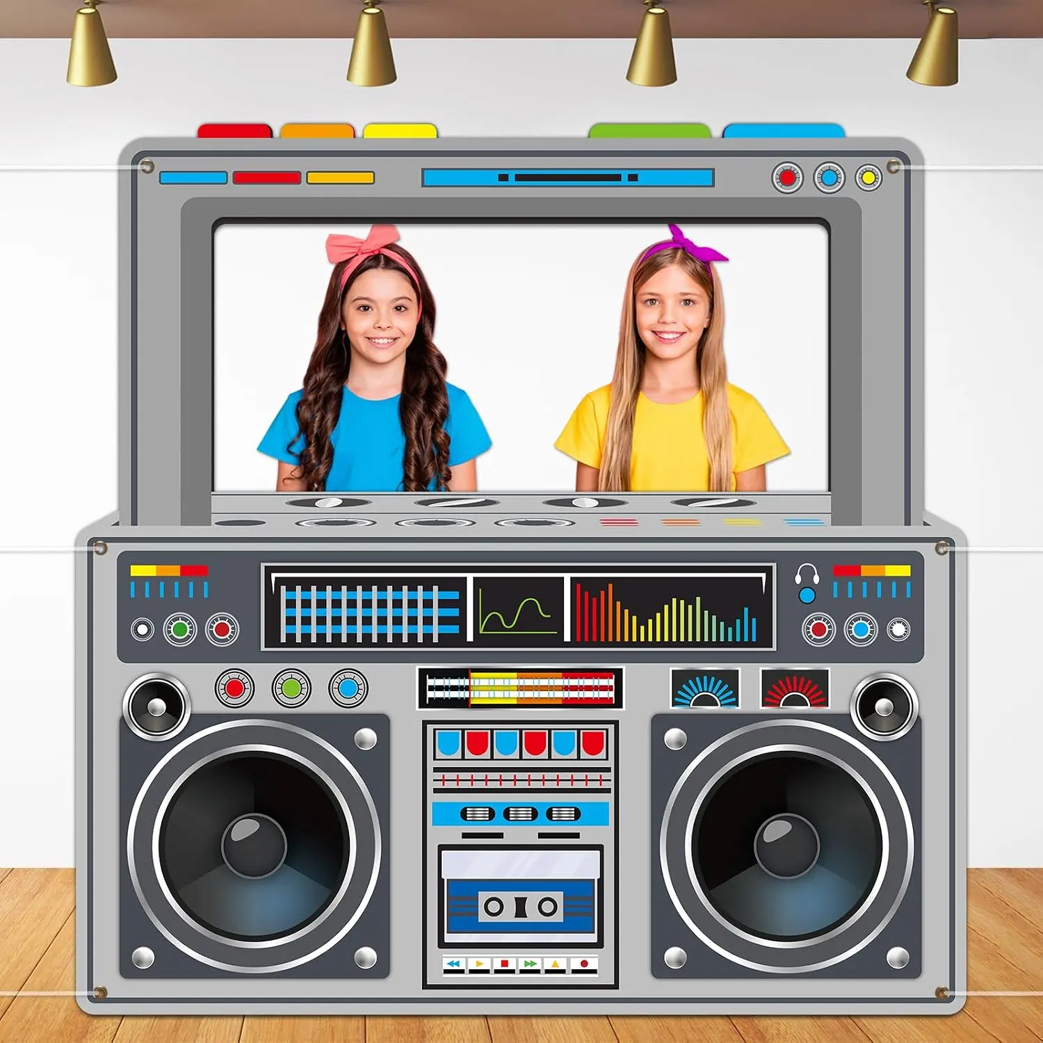 Radio Boombox Photo Booth Props for 80s 90s Party Decorations 59 X 59 Inch, Gray Radio Boombox Selfie Frame Backdrop  Banner Party Supplies for 90s Boys Girls  Hop  Theme Birthday Decor