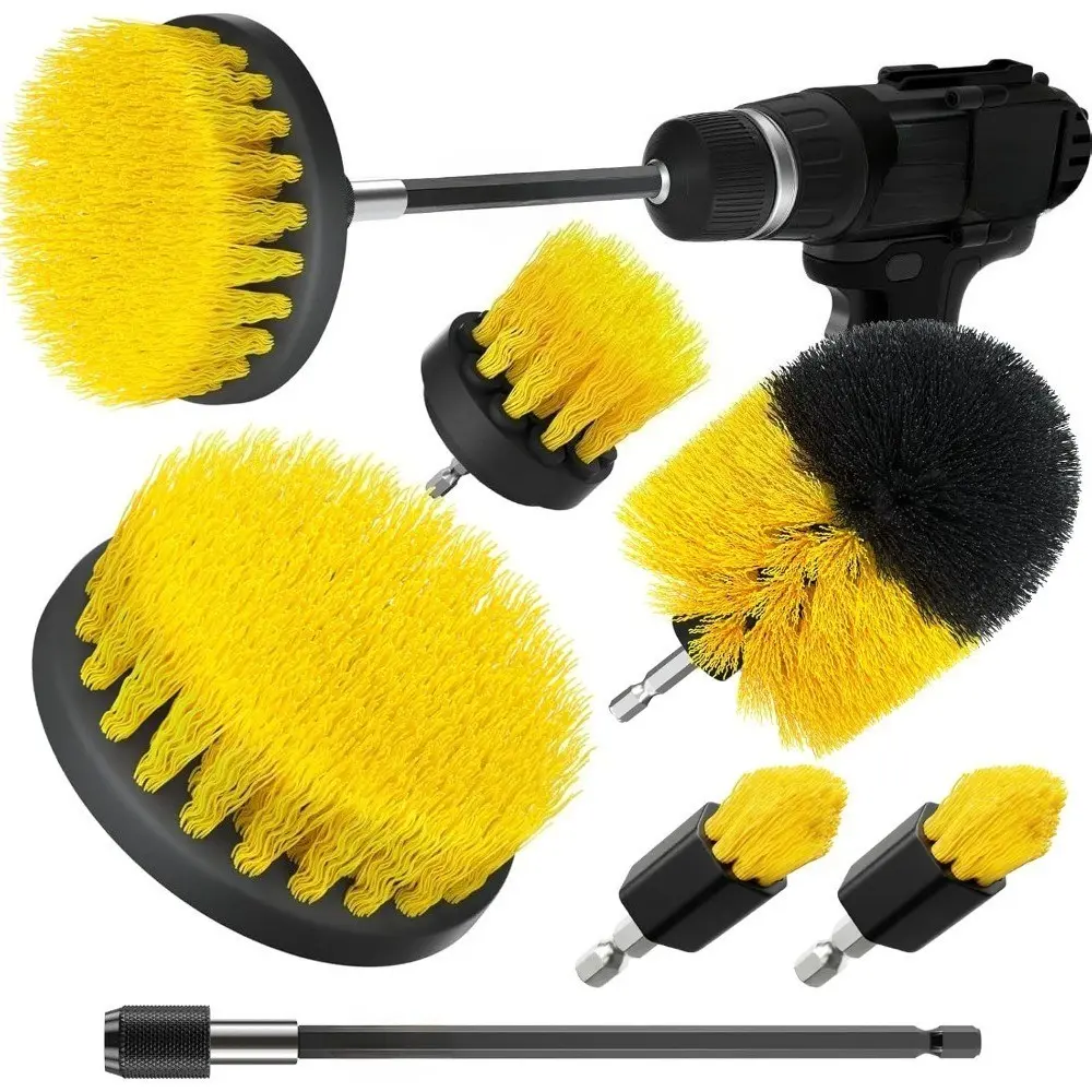 6-Piece Drill Brush Set, Electric Cleaning Brush with Extended Attachments, Powerful Cleaning Tool, Multi-Use Abrasive Brush for Grout, Floors, Bathtubs, Kitchens, Power Scrubber Brushes, Durable Power Scrubber