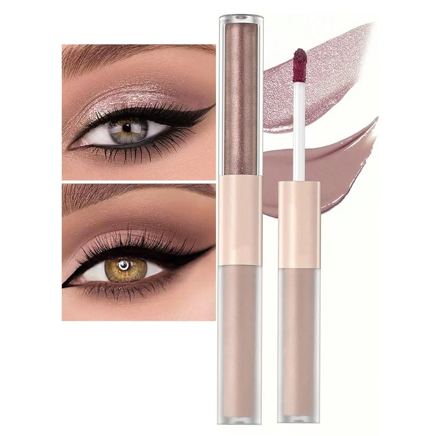 Rosy Brown Liquid Eyeshadow Matte Double Ended Glitter Eyeshadow Sticks Metallic Eyeshadow Pencil Primer Base Quick Drying Waterproof Long Lasting Highlight Stick Shadow Pen Eye Makeup ( # 1)