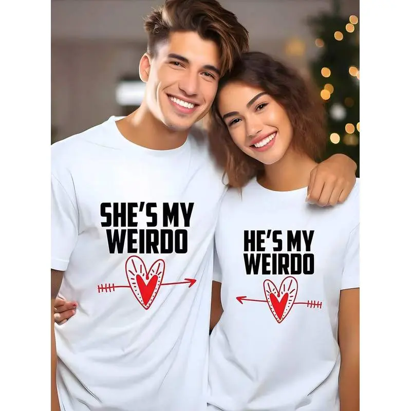 His & Hers Romantic Outfits Heart Butterfly Print 1pc Matching Couple's T-Shirts Suitable For Couples Perfect For Valentine'S Day Gifts Newlyweds Valentine'S Day And Holiday Parties Romatic Gifts Gift To Lover, Love Gifts Matching Couple Tees |   Casual