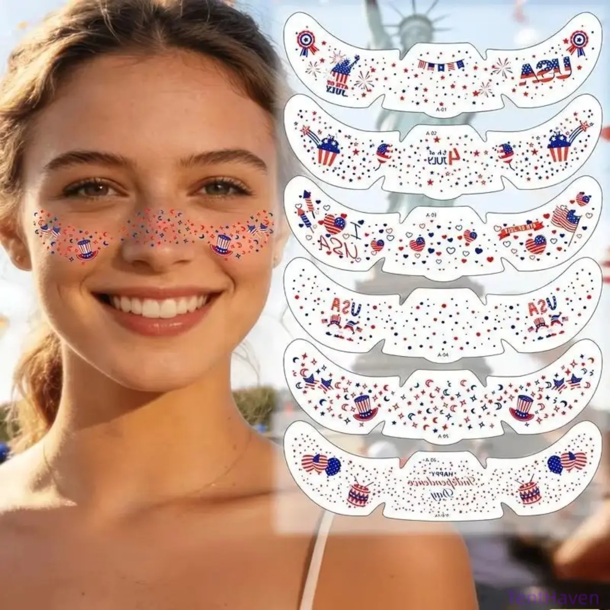 Women's Realistic Fake Freckle Temporary Tattoos - 4th Of July USA 250th Anniversary Party Decorations, Patriotic Face Stickers For Holiday Festival Makeup Realistic Look, Face Accessory