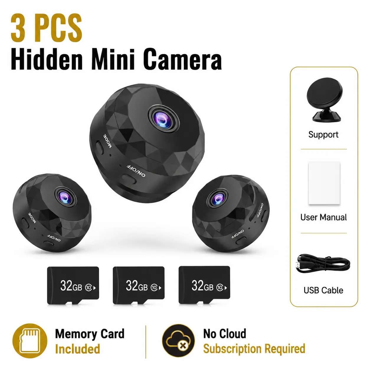 2026 3pcs Mini Wireless Camera – 1080P HD Mobile Surveillance with Motion Detection |     Smart Home & Baby Care Monito