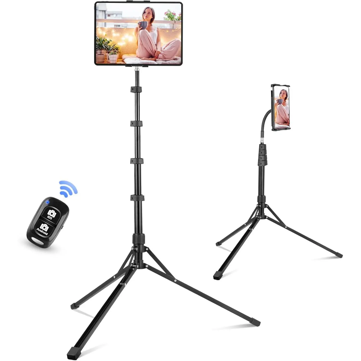 Adjustable Tripod Stand, 67” Height, Tablet Holder for iPad mini/Air/Pro, Kindle, , Smartphones, 4.7”-12.9” Devices