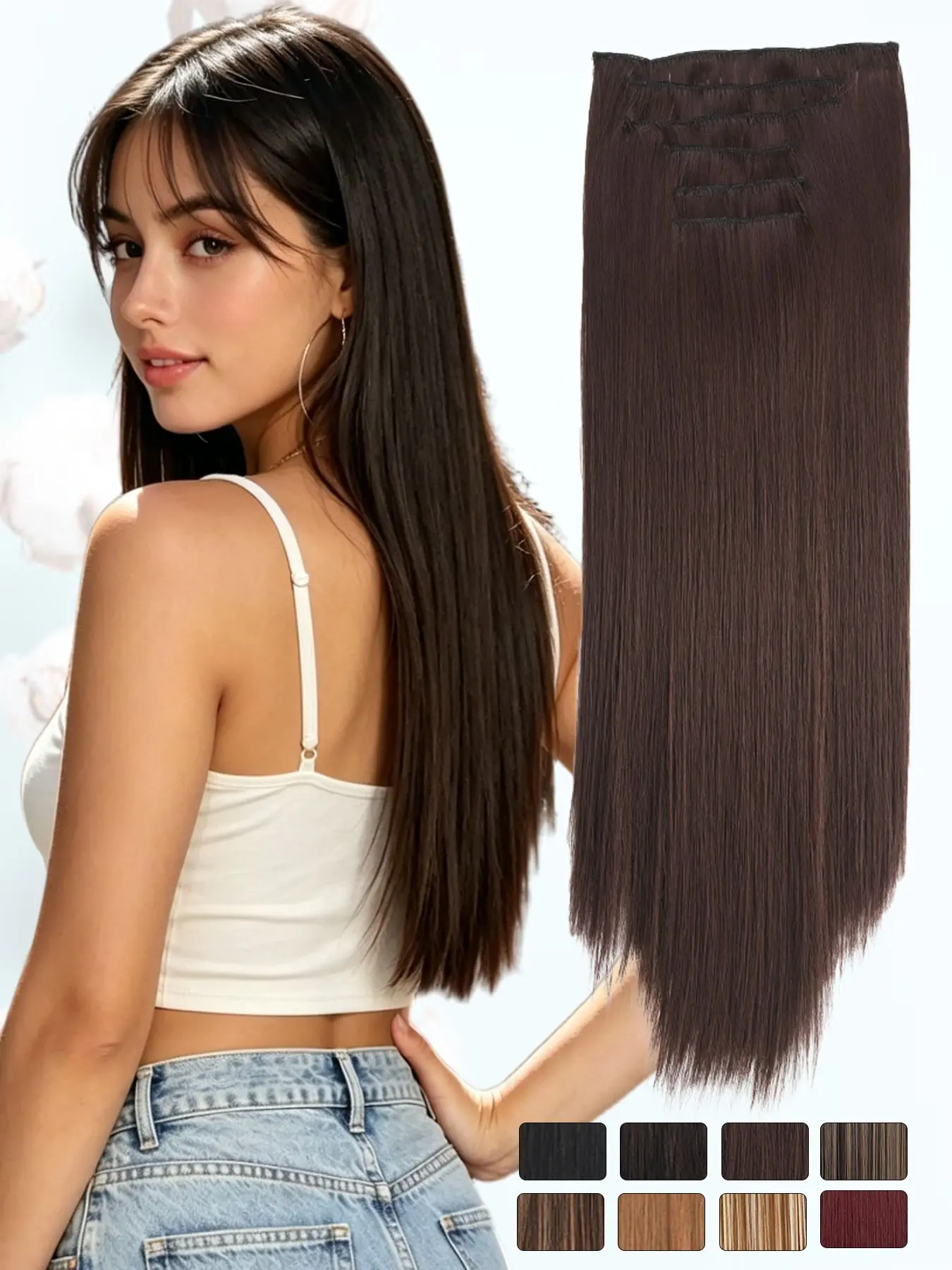 KAIRIYA 24" 6-Piece Straight Clip-In Extensions: Lightweight Premium Synthetic Hair Set, Simple Secure Multi-Clip Installation, Natural Seamless Blend, Heat-Friendly Versatile Styling for Women Daily Comfort