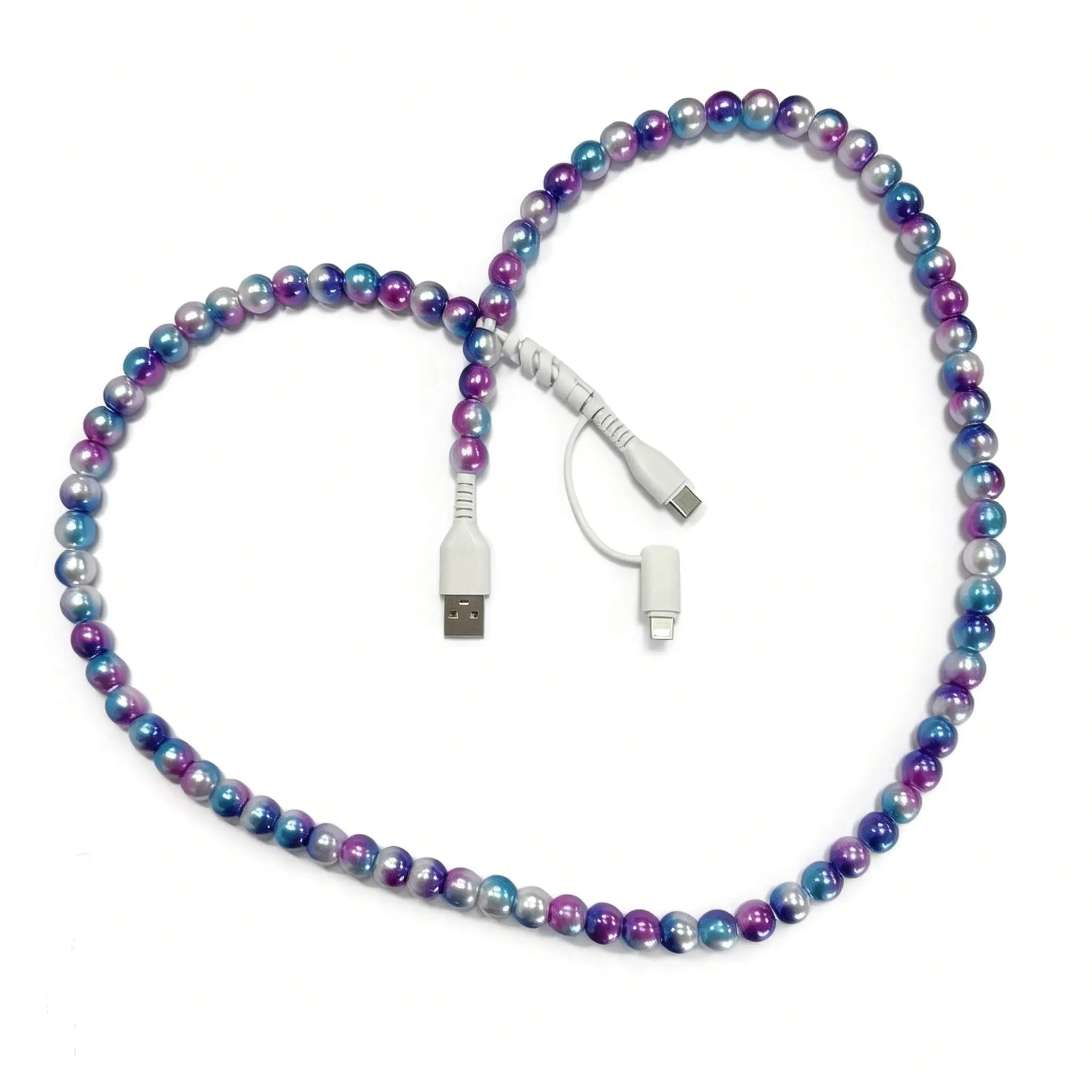 Pearl-Decorated Charging Cable - Compatible with all devices USB-C and Lightning interfaces 4-in-1 data cable, 3.3 feet in length, ideal for women for fast charging, available in multiple colors, Holiday gifts, Fast Charging Accessory