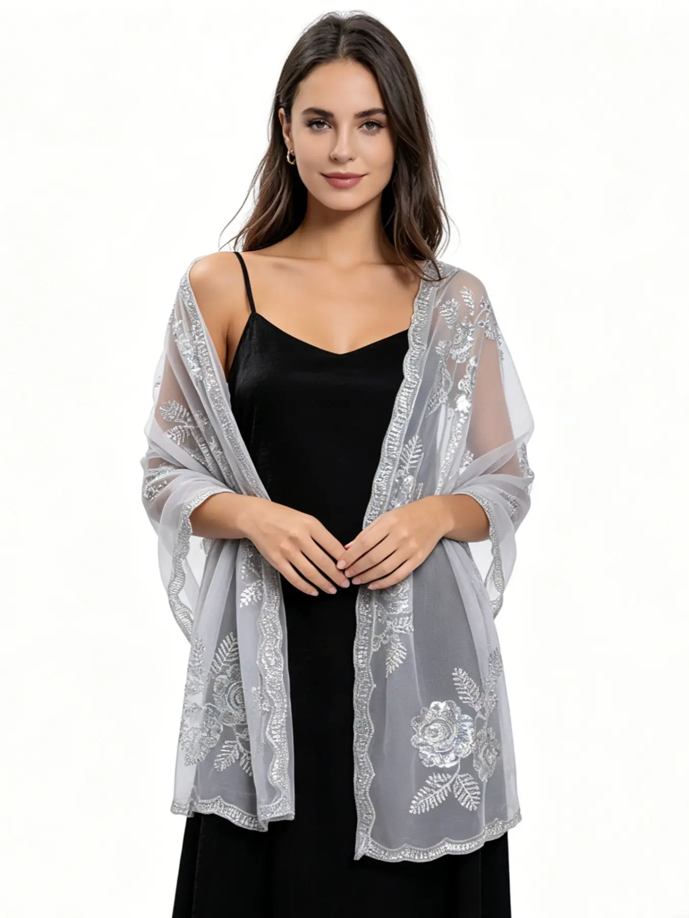 New Large Peony Flower Sequin Embroidered Shawl, Boho Shawl Wrap, Bride Bridesmaid Wedding Gown Evening Dress Shawl, Women's Fashion Accessory