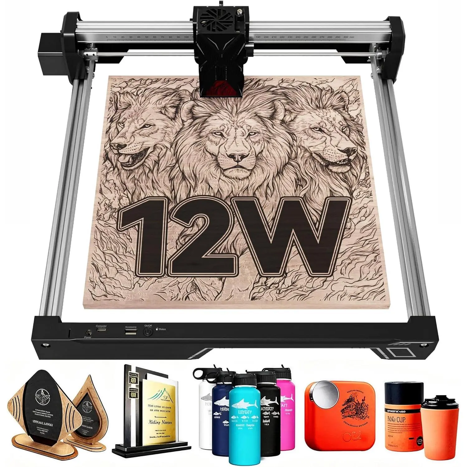 12W Laser Engraver, Swift 12W Laser Cutter, 0.06mm High Accuracy Laser Engraving Machine for Wood and Metal, Dark Acrylic, Glass, Leather