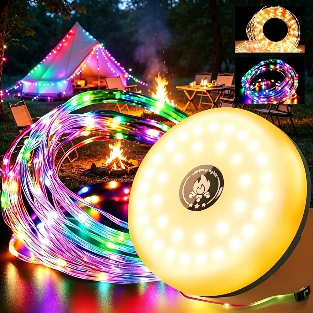 Outdoor Camping Atmosphere Light, Rechargeable LED String Lights, Waterproof, Remote Control, USB/solar Powered, Festival Party Decor