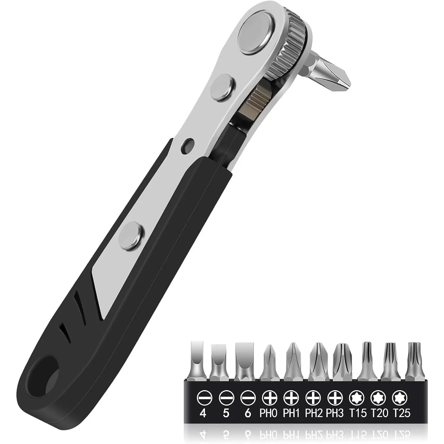 10-In-1 Angled Ratchet  Set,90  Right Angle, Angled and Offset Screwdrivers for Tight Spaces. Practical, Multifunctional, Professional Mini Ratchet Set