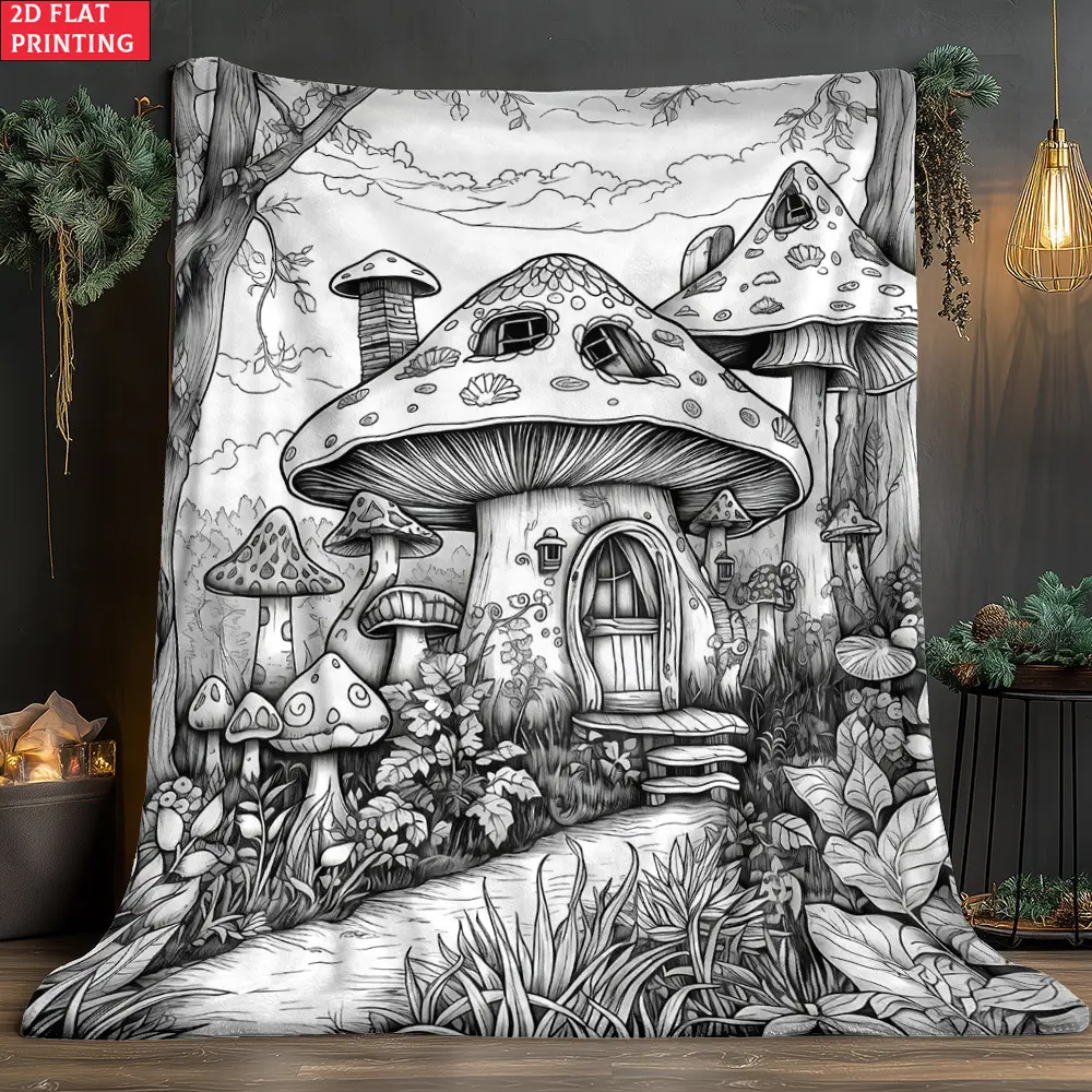 1pc a Portable Boho Blanket Featuring a Forest Mushroom Coloring Design - a Lightweight Throw Suitable for Use on a Sofa, Bed, During Travel, Camping, Or in The Living Room, Office, Couch, Chair