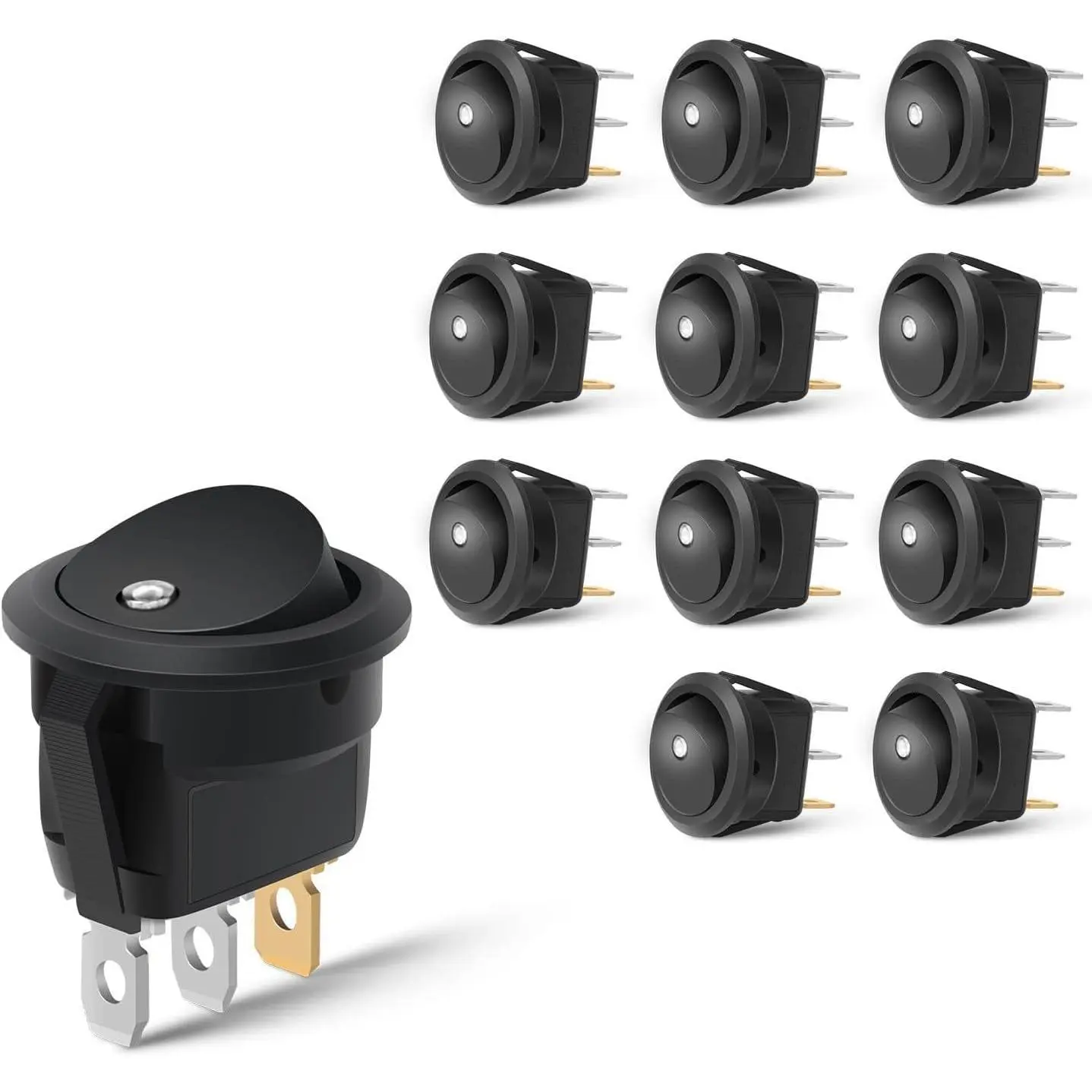 Nilight 12PCS Round Rocker Switches Bulk Pack - 12V/24V, 20A, White LED Toggle, SPST 3-Pin 2-Position, Durable, Fire Resistant, Easy Install, Keyhole Slot for Automotive Users’ Car, Truck On-Off Control, Rocker Switch, Round Shape