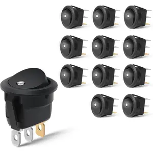 Nilight 12PCS Round Rocker Light Switches - 12V/24V, 20A, White LED Toggle, SPST 3-Pin 2-Position, Durable, Fire Resistant, Easy Install, Keyhole Slot for Car, Truck Marine On-Off Control