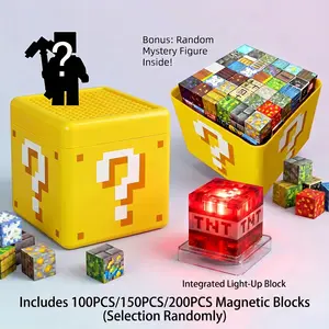 Random Glow Magnetic Blocks Set 100/150/200 Pcs | Magnetic Building Blocks 6-Sided Strong Grip, Drop-Crack Resistant, Rainbow Light | Hand-Eye, Logic, Spatial, Problem-Solving | BPA-Free Rounded XL, Non-Slip Easy-Clean | Storage Box - Gift Ages 3-6