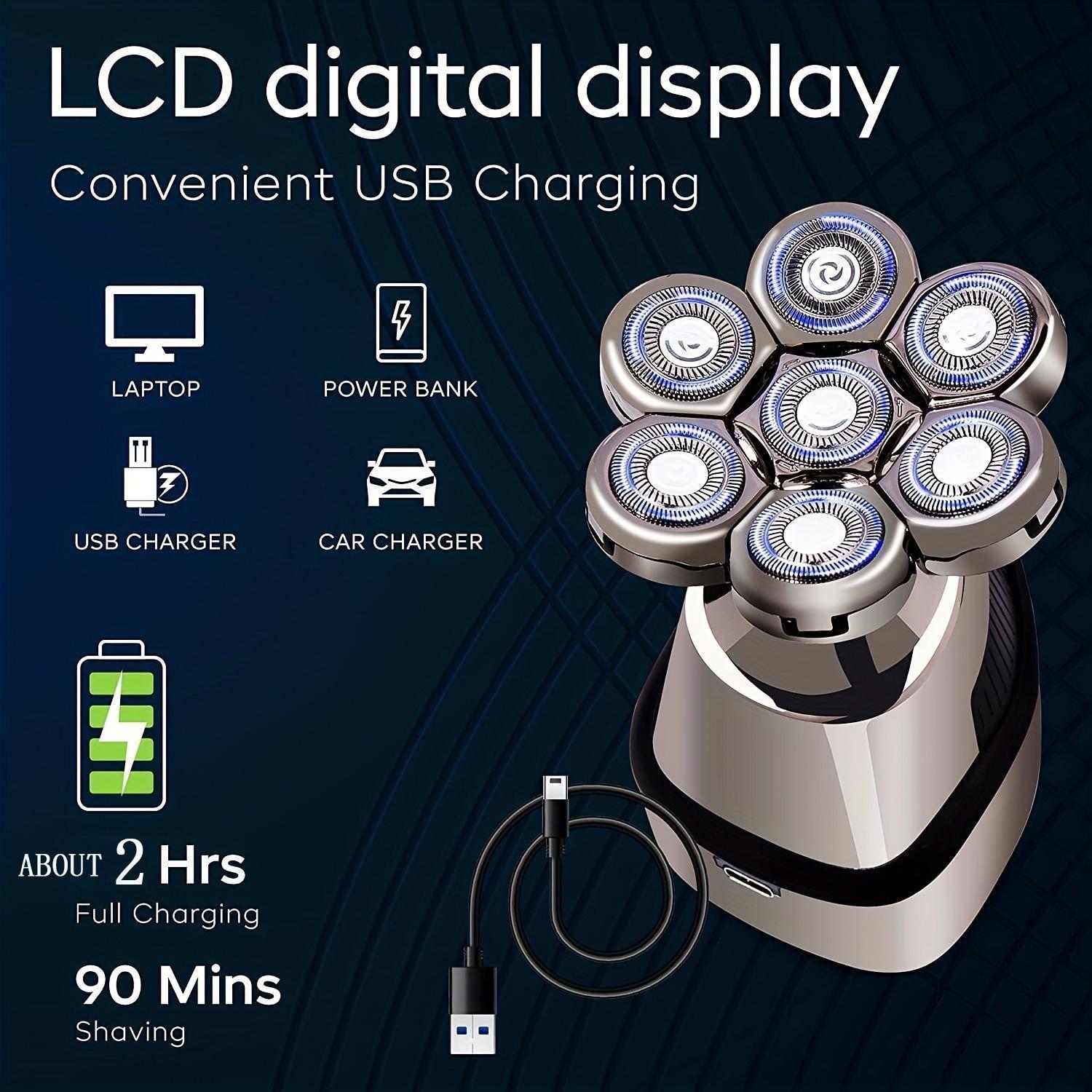 5-in-1 Electric Hair Trimmer Kit, Rechargeable Waterproof Head Shaver for Men, Grooming Kit for Dry & Wet Shaving, Waterproof Cordless Shaver