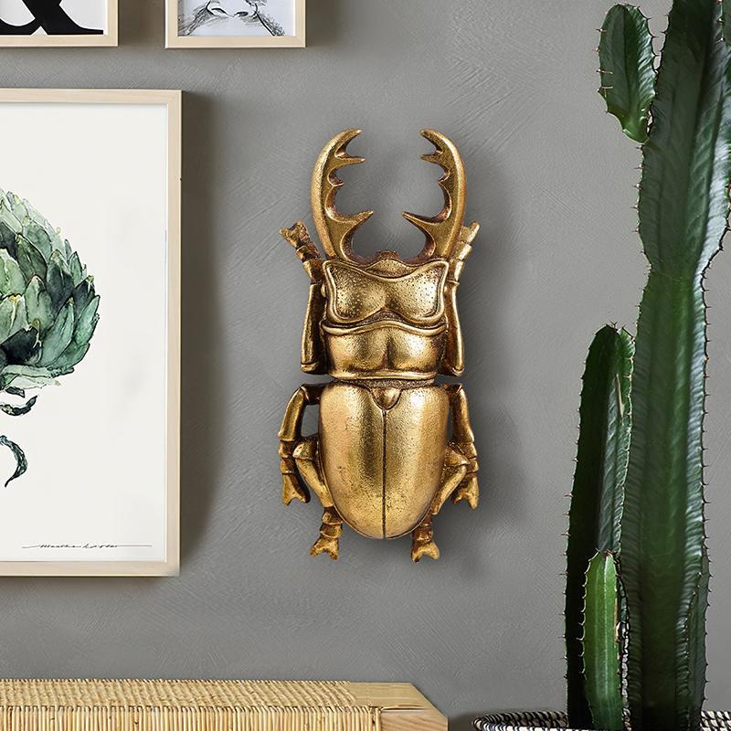 Golden Stag Beetle Wall Hanging Ornament, Insect Wall Decor for Living Room & Wall Background Display Golden Stag Beetle Wall Hanging Ornament, Insect Wall Decor for Living Room & Wall Background Display